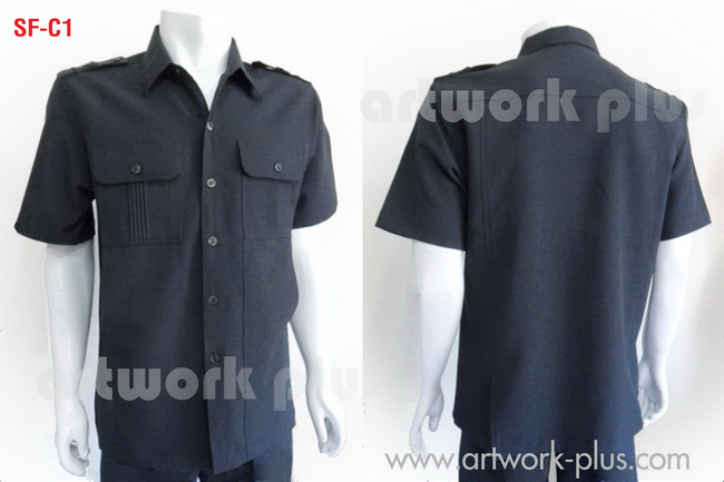 เสื้อพนักงานขับรถ, เสื้อพนักงานแขนสั้น, แบบเสื้อซาฟารี, ชุดซาฟารีสีเทาดำ, เสื้อเชิ้ตทำงาน, เสื้อพนักงานสีเทาดำ, Uniform, Work Shirt,SF-C1